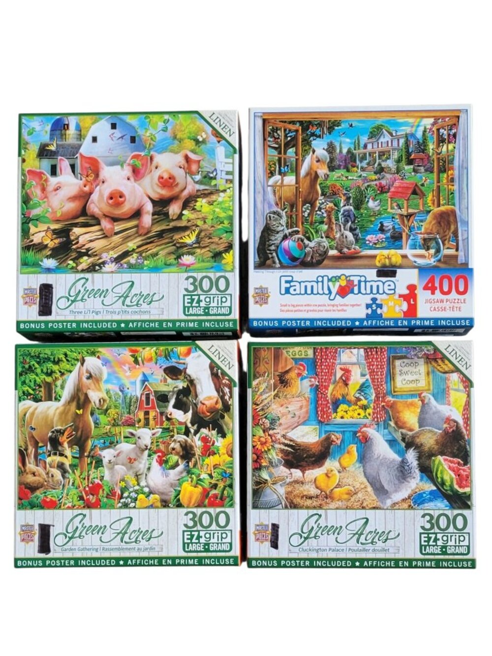Lot of 4 MasterPieces Green Acres & Family Time EZ Grip Jigsaw Puzzles